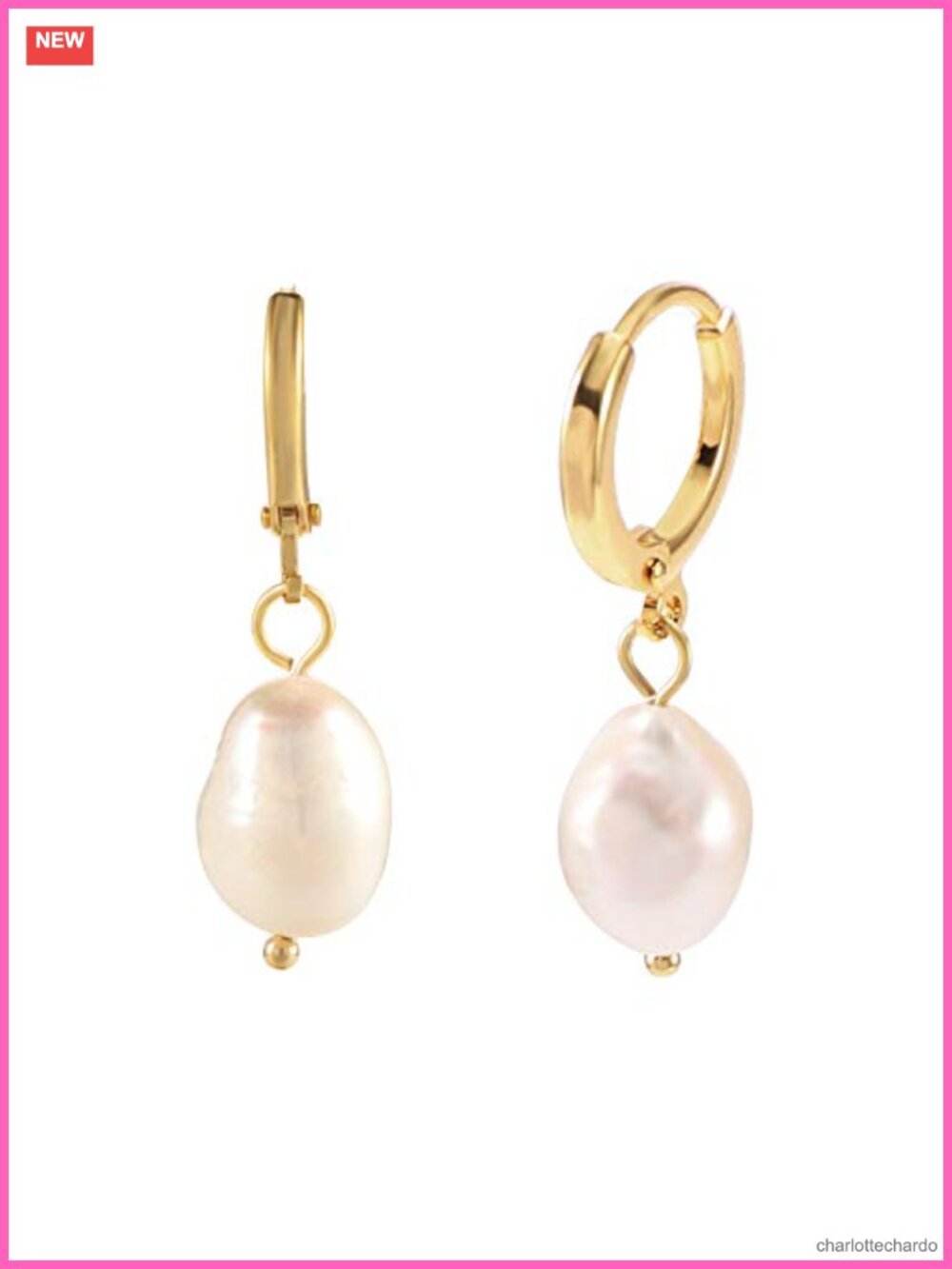 18k Gold Plated Huggie Hoop Earrings with Pearl Charm Drop Dangle for Women